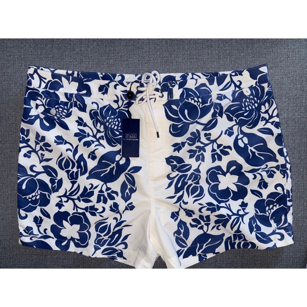 NEW Polo Ralph Lauren Mens Floral Swim Trunks Blue White Hawaiian  Shorts 38 XXL